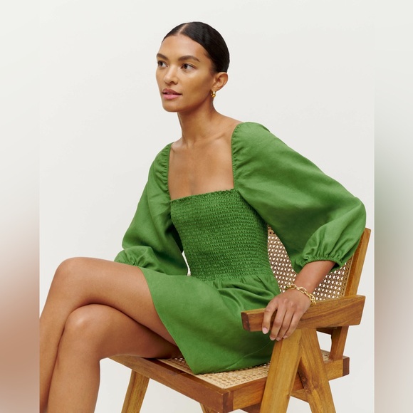 Reformation Greyson Linen Dress Kelly Green - Size L - Picture 2 of 4